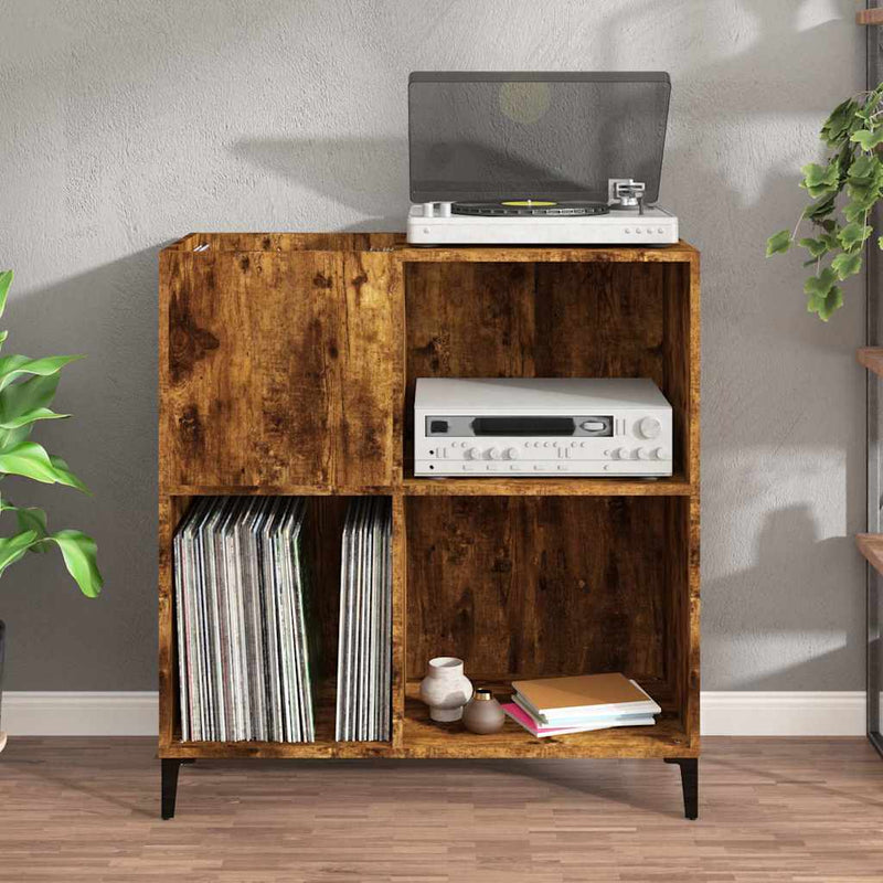 Platenkast 84,5X38X89 Cm Bewerkt Hout Gerookt Eikenkleurig