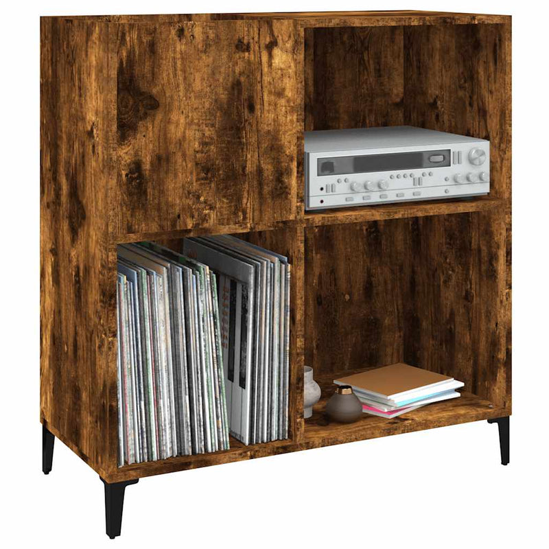 Platenkast 84,5X38X89 Cm Bewerkt Hout Gerookt Eikenkleurig