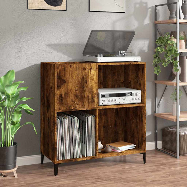 Platenkast 84,5X38X89 Cm Bewerkt Hout Gerookt Eikenkleurig