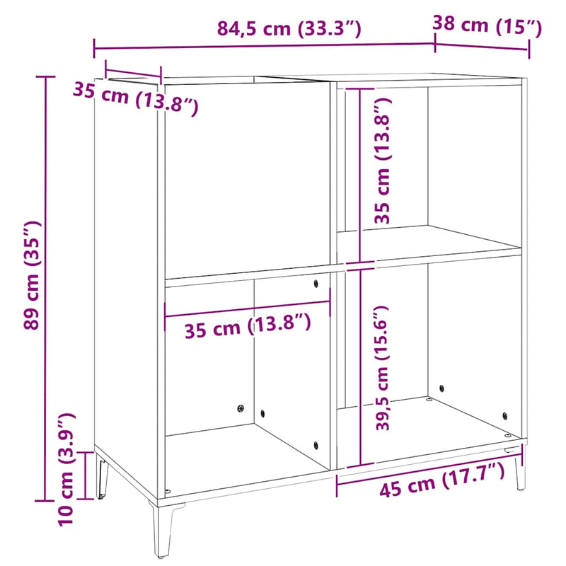 Platenkast 84,5X38X89 Cm Bewerkt Hout Bruin Eikenkleur