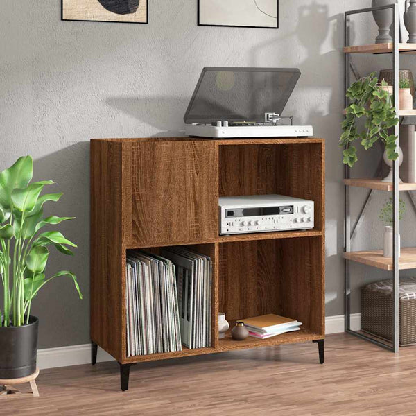 Platenkast 84,5X38X89 Cm Bewerkt Hout Bruin Eikenkleur