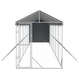 Hondenkennel Met Dak 2X14X2,5 M Gegalvaniseerd Staal Zilver