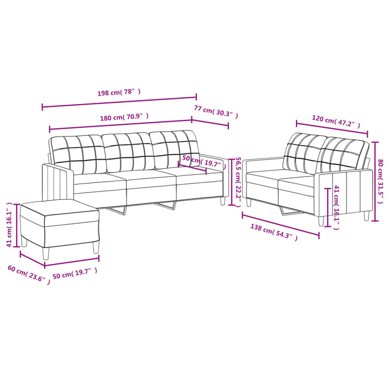 3-Delige Loungeset Met Kussens Stof Kleurig