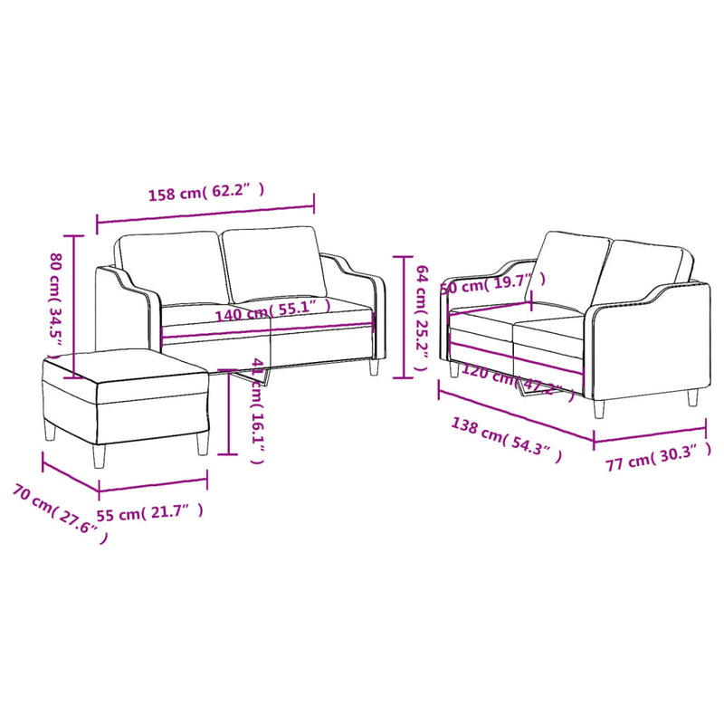 3-Delige Loungeset Met Kussens Stof