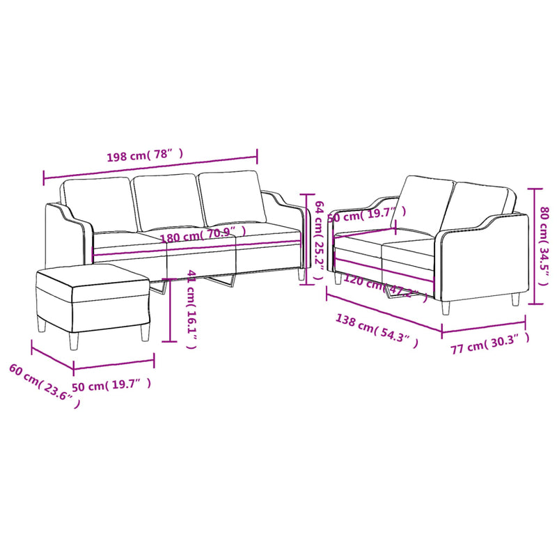3-Delige Loungeset Met Kussens Stof