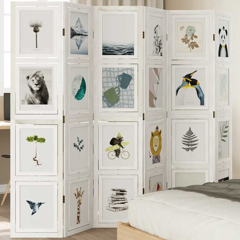 Kamerscherm Met 6 Panelen Massief Paulowniahout Wit