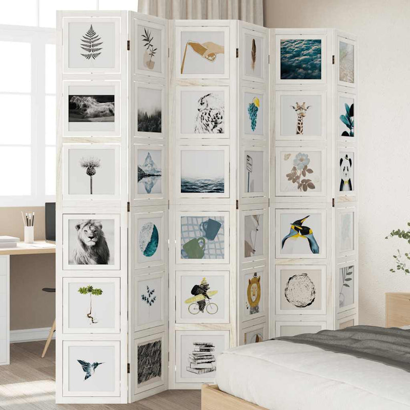 Kamerscherm Met 6 Panelen Massief Paulowniahout Wit