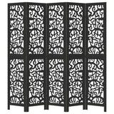 Kamerscherm Met 5 Panelen Massief Paulowniahout Zwart