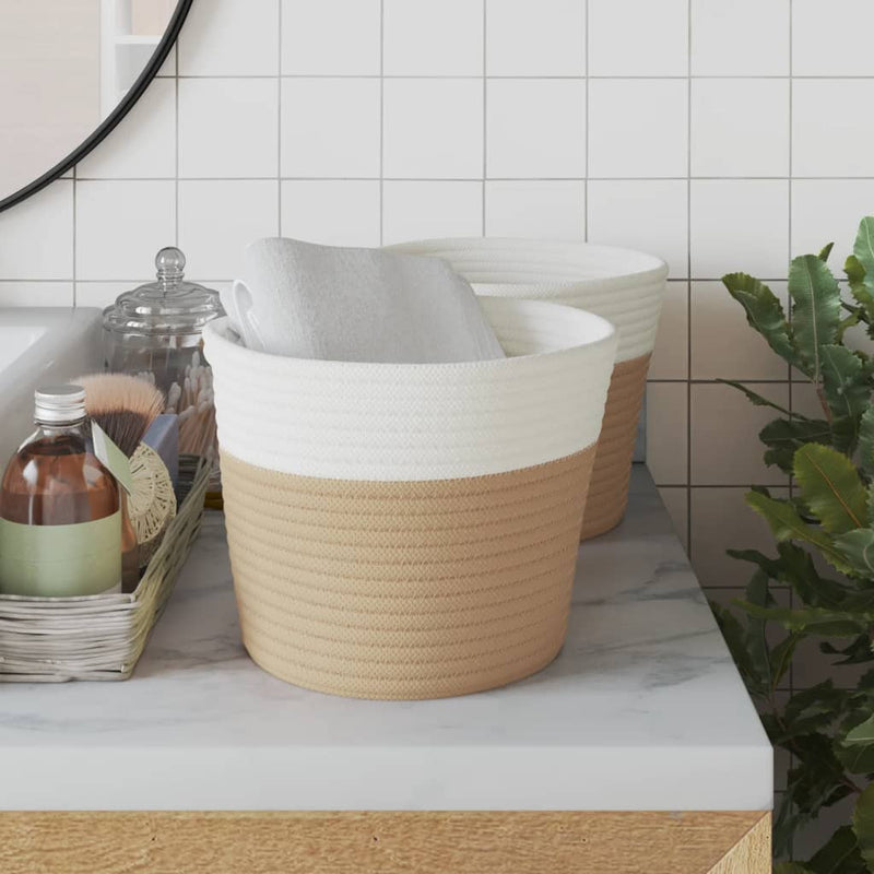 Opbergmanden 2 St Ø 24X18 Cm Katoen En Wit