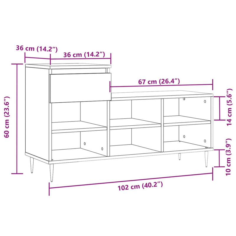 Schoenenkast 102X36X60 Cm Bewerkt Hout Sonoma Grijs