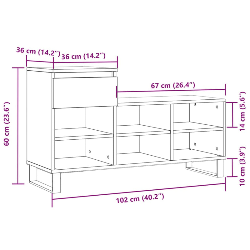Schoenenkast 102X36X60 Cm Bewerkt Hout Kleurig