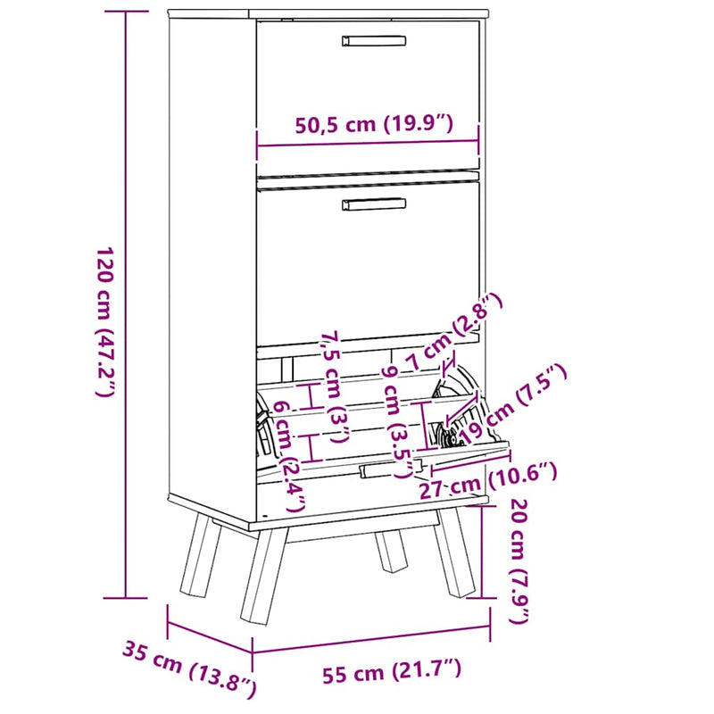 Schoenenkast Olden 55X35X Grenenhout Bruin