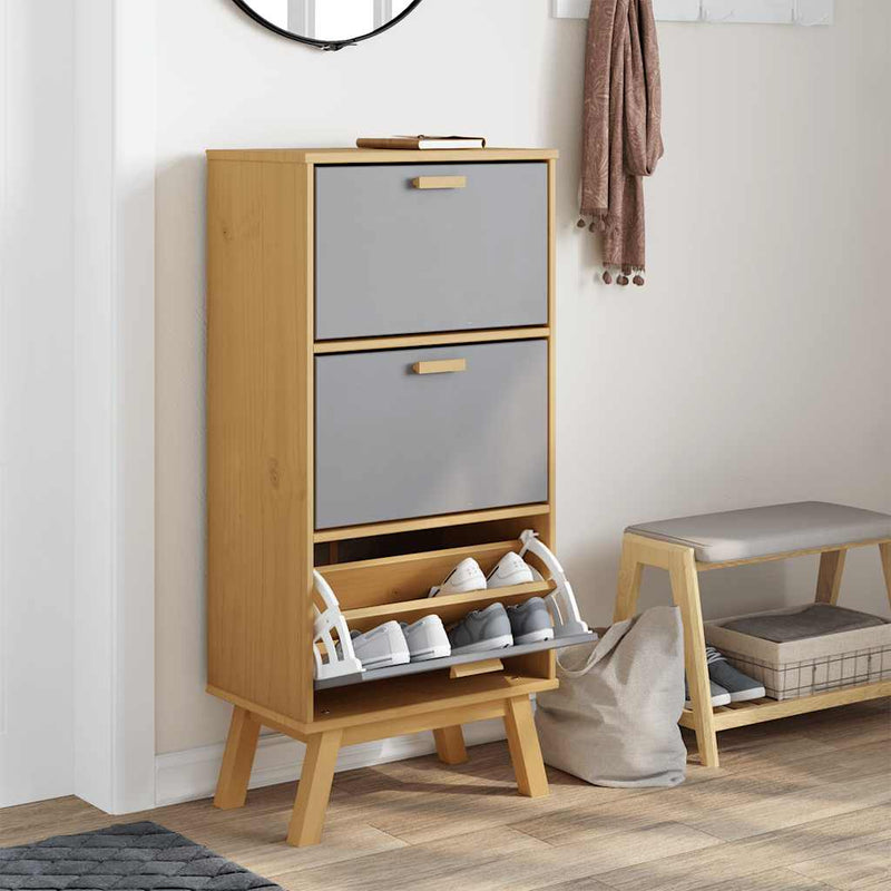 Schoenenkast Olden 55X35X Grenenhout Grijs En Bruin