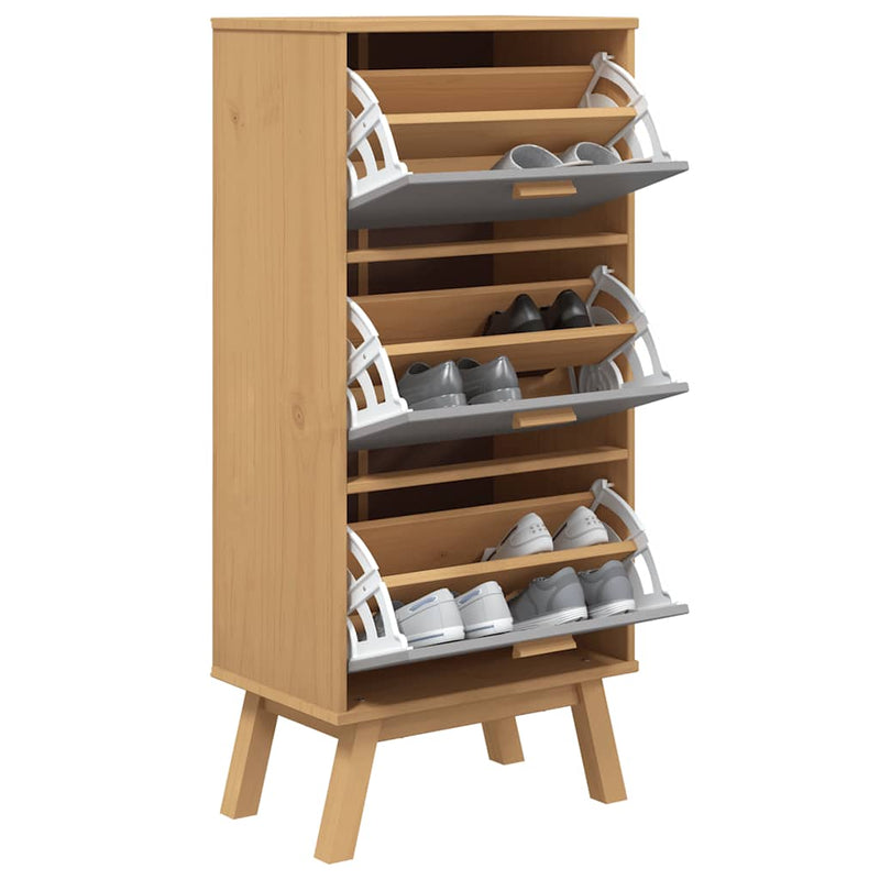 Schoenenkast Olden 55X35X Grenenhout Grijs En Bruin