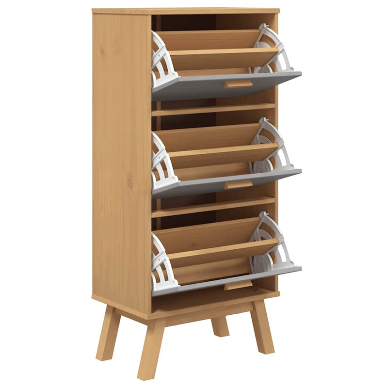 Schoenenkast Olden 55X35X Grenenhout Grijs En Bruin