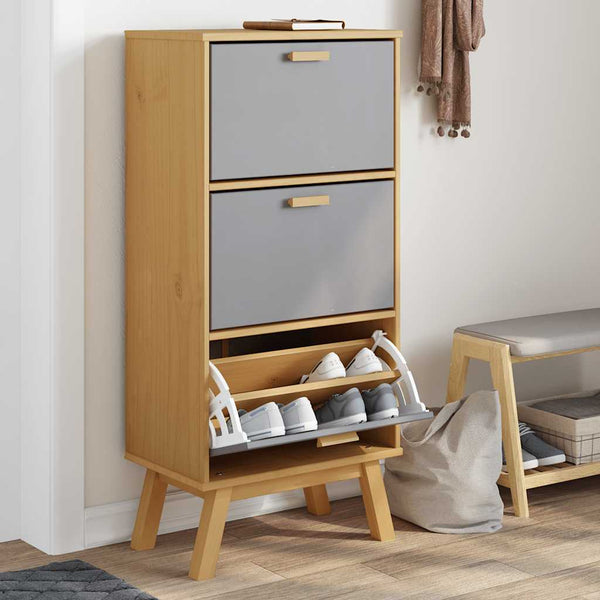 Schoenenkast Olden 55X35X Grenenhout Grijs En Bruin
