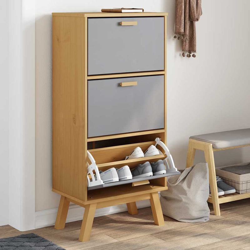 Schoenenkast Olden 55X35X Grenenhout Grijs En Bruin
