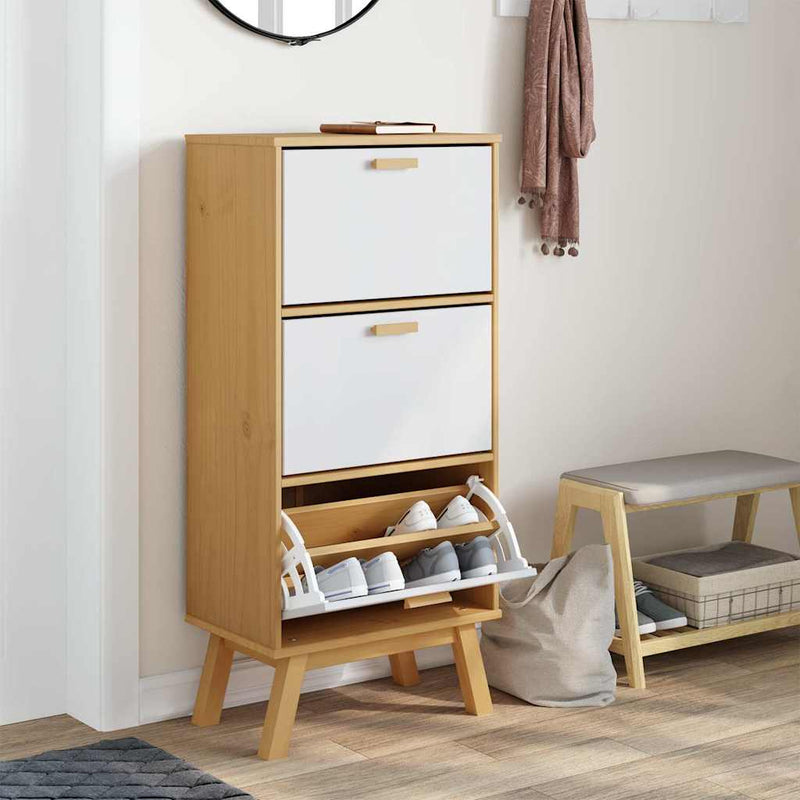 Schoenenkast Olden 55X35X Grenenhout Wit En Bruin