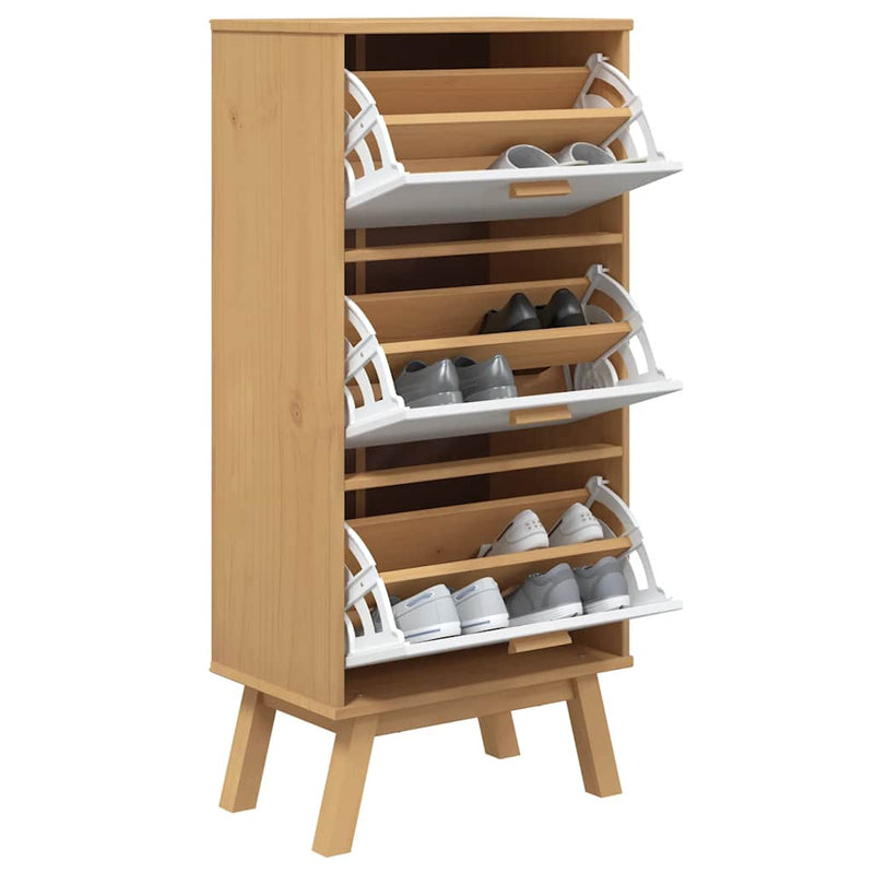 Schoenenkast Olden 55X35X Grenenhout Wit En Bruin