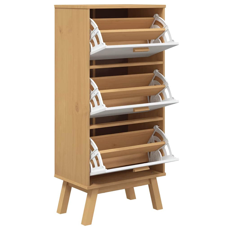 Schoenenkast Olden 55X35X Grenenhout Wit En Bruin