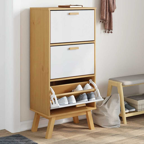 Schoenenkast Olden 55X35X Grenenhout Wit En Bruin