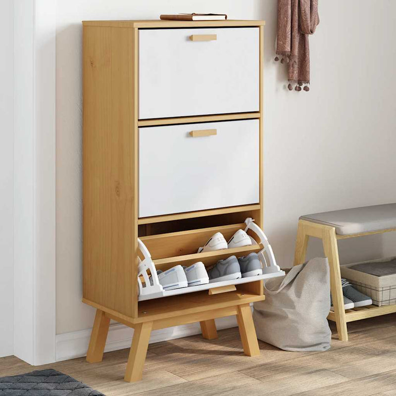 Schoenenkast Olden 55X35X Grenenhout Wit En Bruin