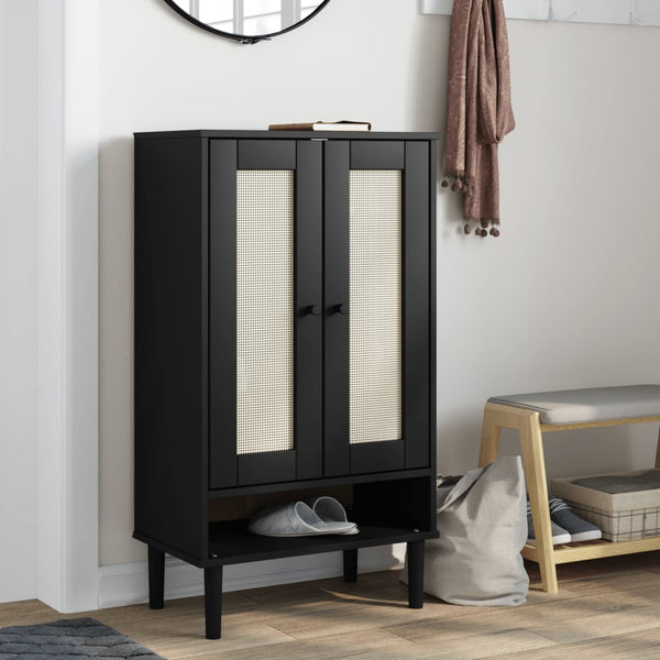 Schoenenkast Senja 59,5X35X107 Cm Rattan Look Grenenhout