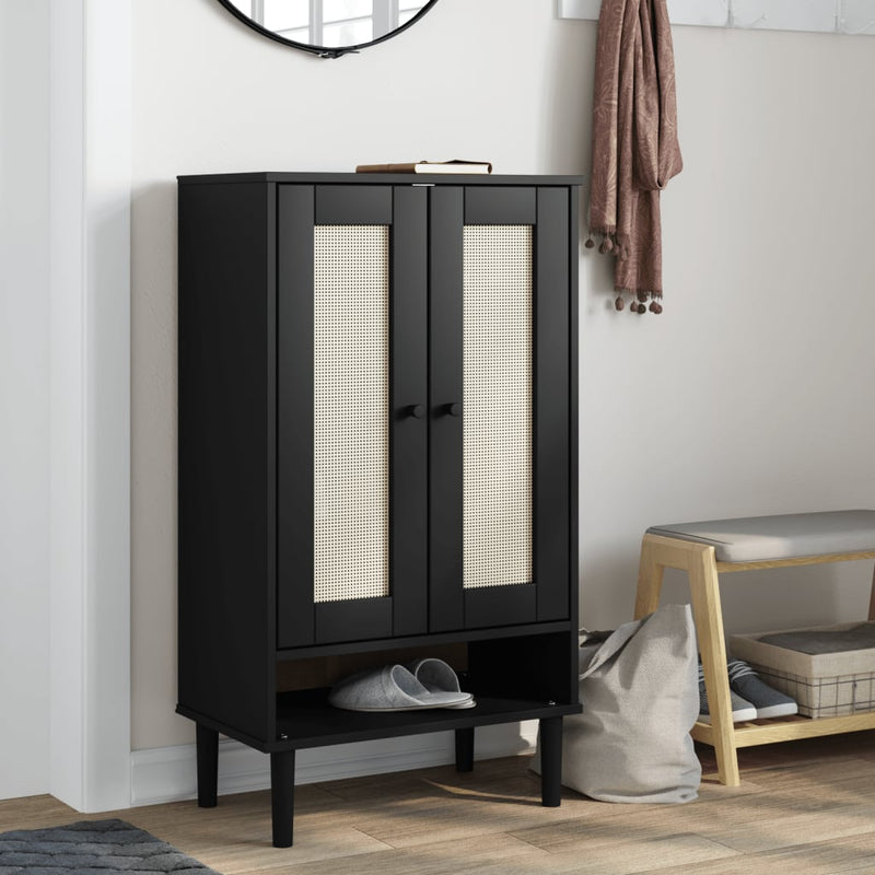 Schoenenkast Senja 59,5X35X107 Cm Rattan Look Grenenhout