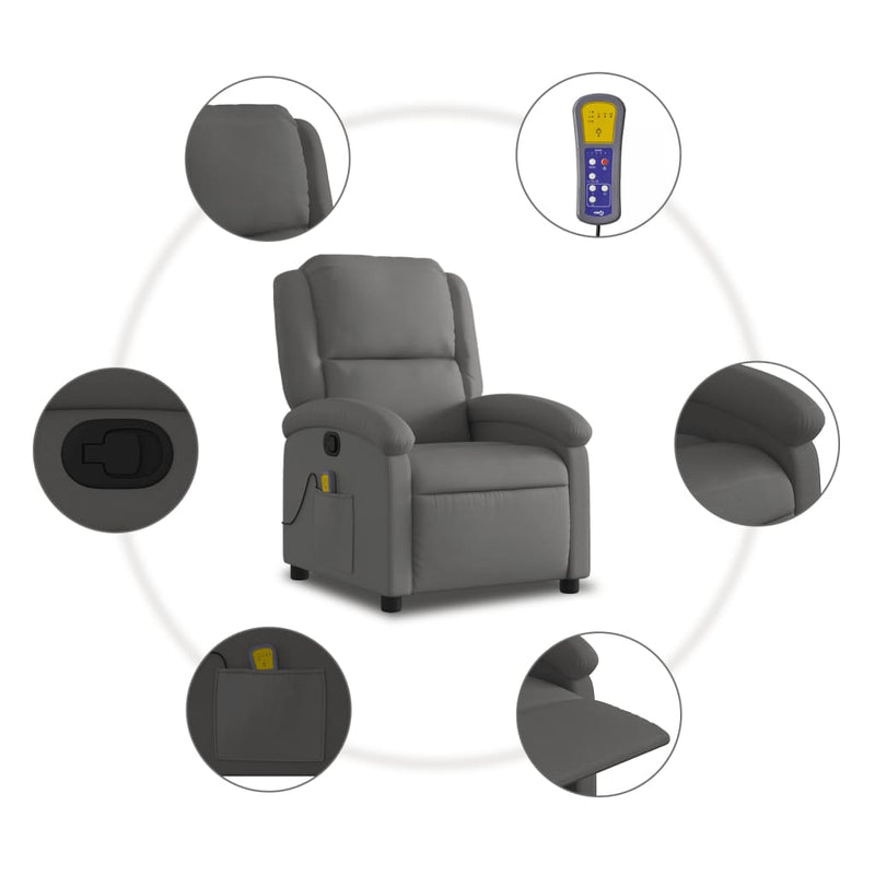 Massagestoel Van Echt Leer, Grijs