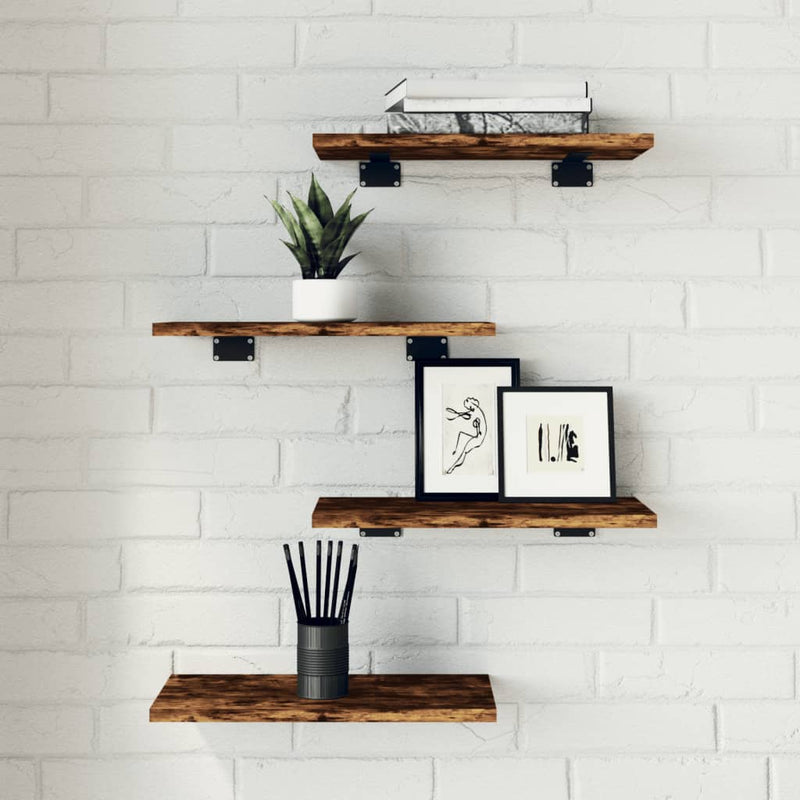 Wandschappen 60X10X1,5 Cm Bewerkt Hout Kleur Gerookt Eiken