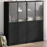Highboard Zwart 68 X 37 X 142 Cm Bewerkt Hout