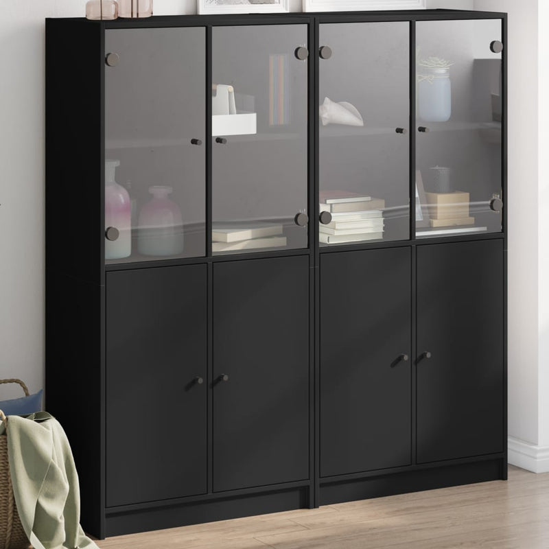 Highboard Zwart 68 X 37 X 142 Cm Bewerkt Hout