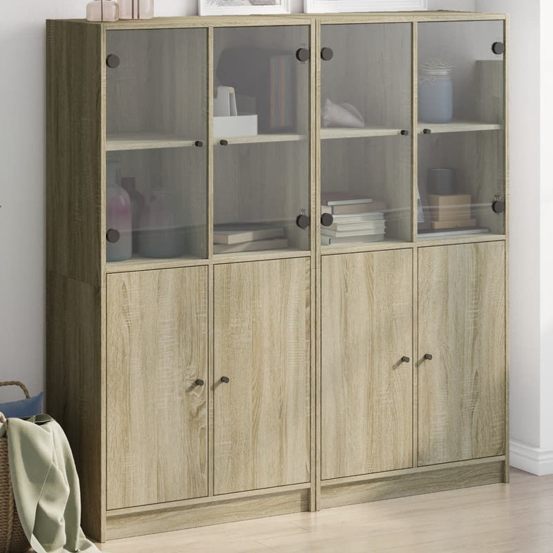 Highboard Zwart 68 X 37 X 142 Cm Bewerkt Hout