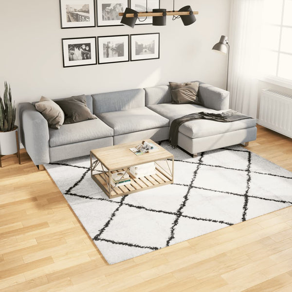 Vloerkleed Pamplona Shaggy Hoogpolig Crème En Crèmekleurig En Zwart