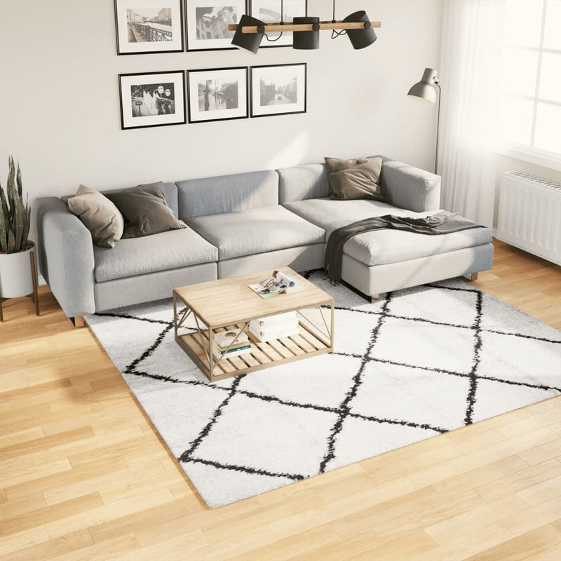 Vloerkleed Pamplona Shaggy Hoogpolig Crème En Crèmekleurig En Zwart