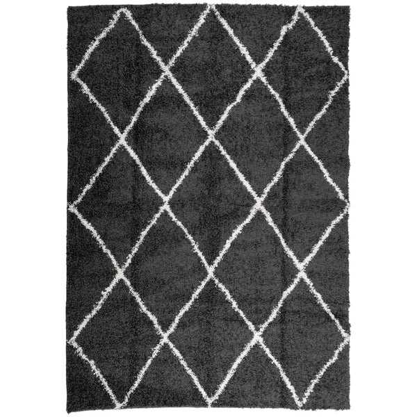Vloerkleed Shaggy Hoogpolig Modern Zwart En Crème
