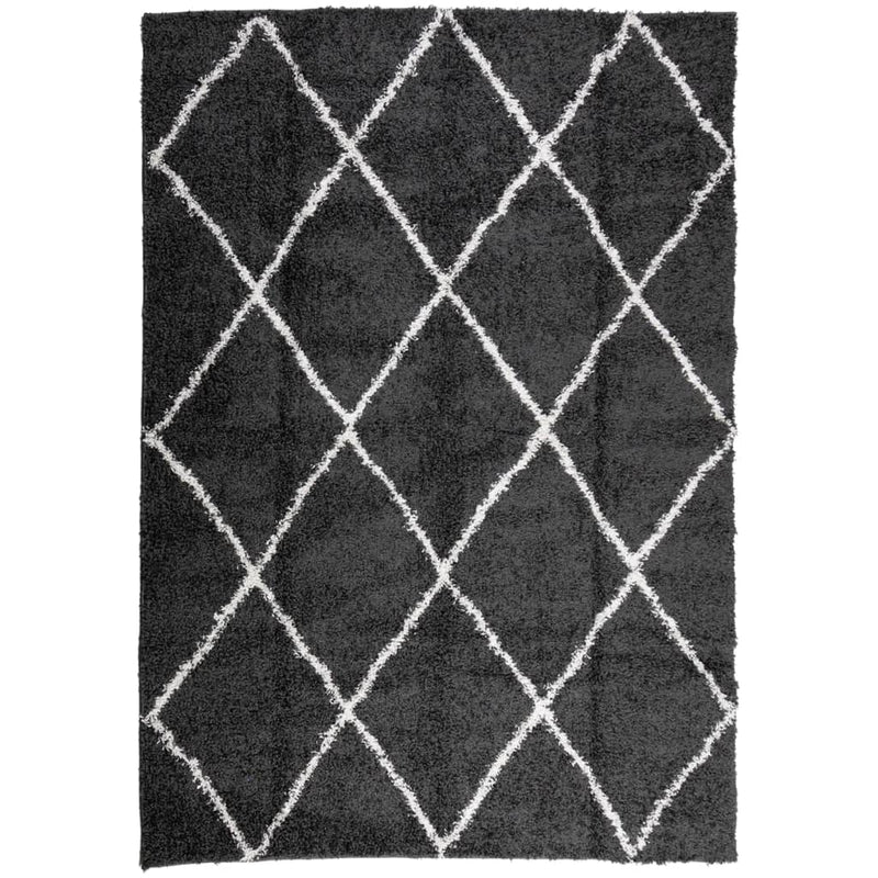 Vloerkleed Shaggy Hoogpolig Modern Zwart En Crème