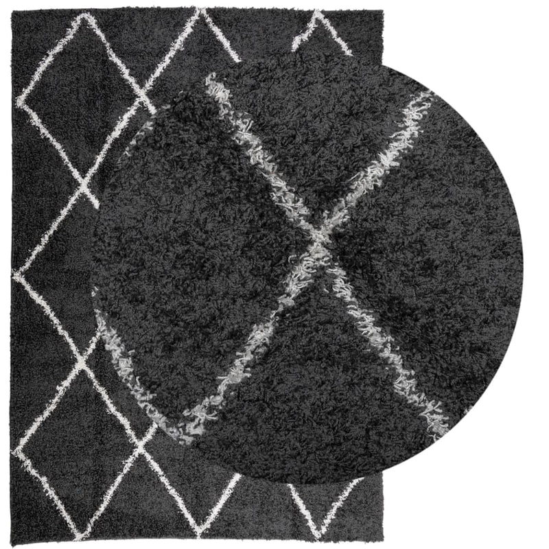 Vloerkleed Shaggy Hoogpolig Modern Zwart En Crème