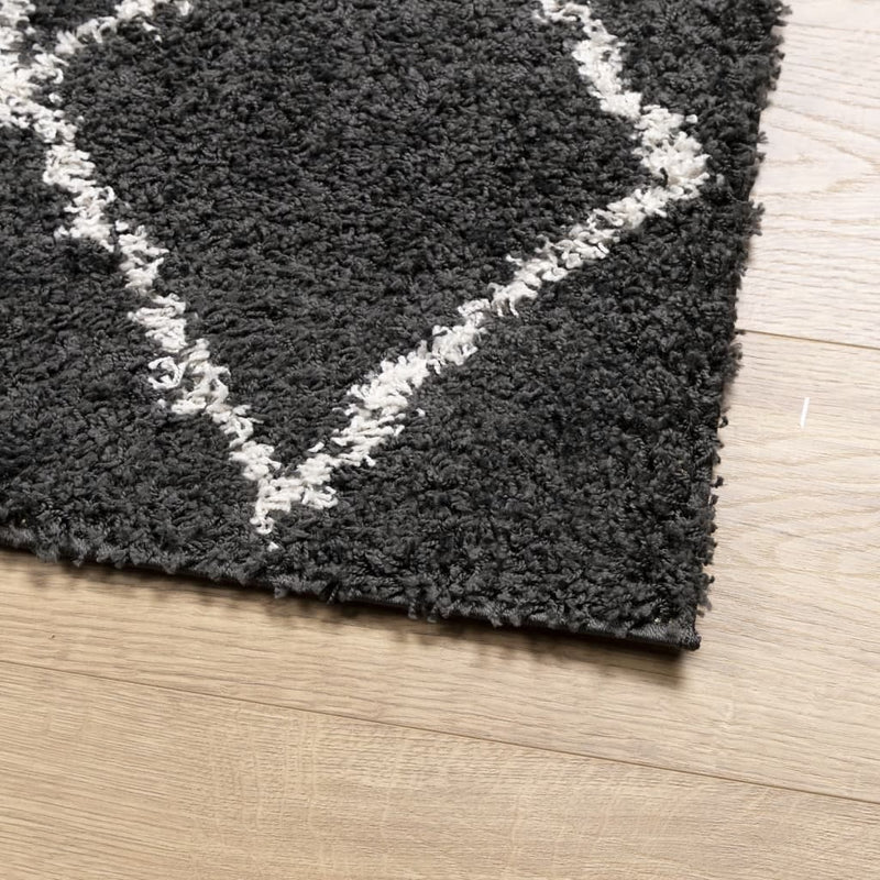 Vloerkleed Shaggy Hoogpolig Modern Zwart En Crème