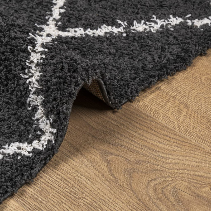 Vloerkleed Shaggy Hoogpolig Modern Zwart En Crème