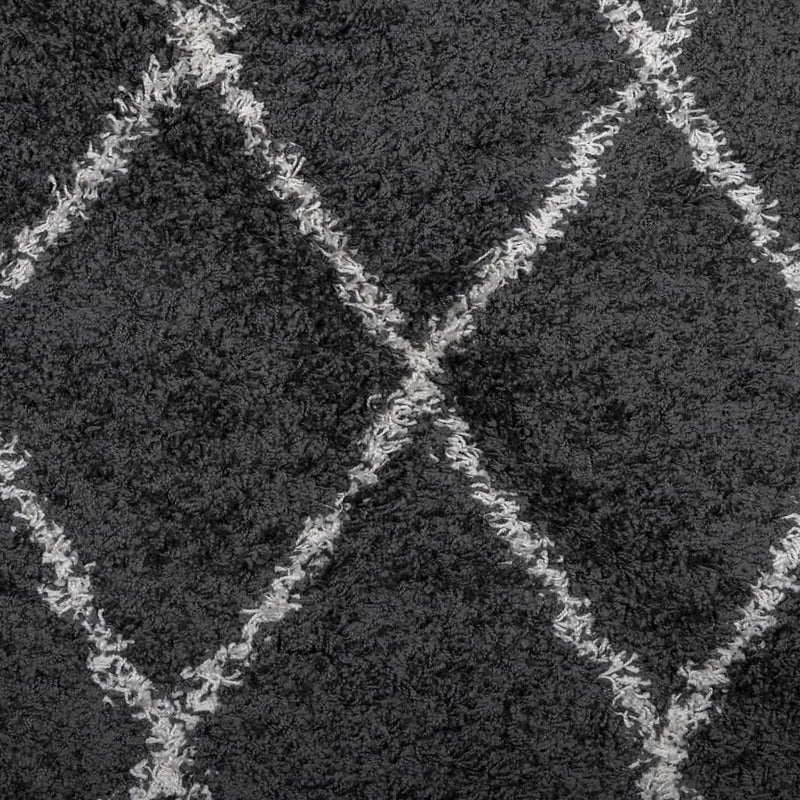 Vloerkleed Shaggy Hoogpolig Modern Zwart En Crème