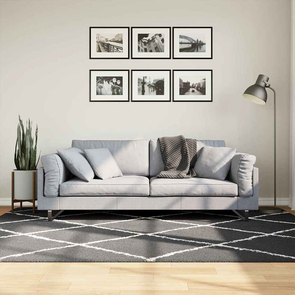 Vloerkleed Shaggy Hoogpolig Modern Zwart En Crème