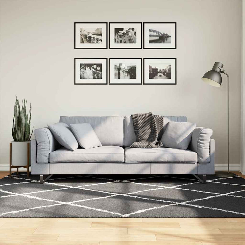 Vloerkleed Shaggy Hoogpolig Modern Zwart En Crème
