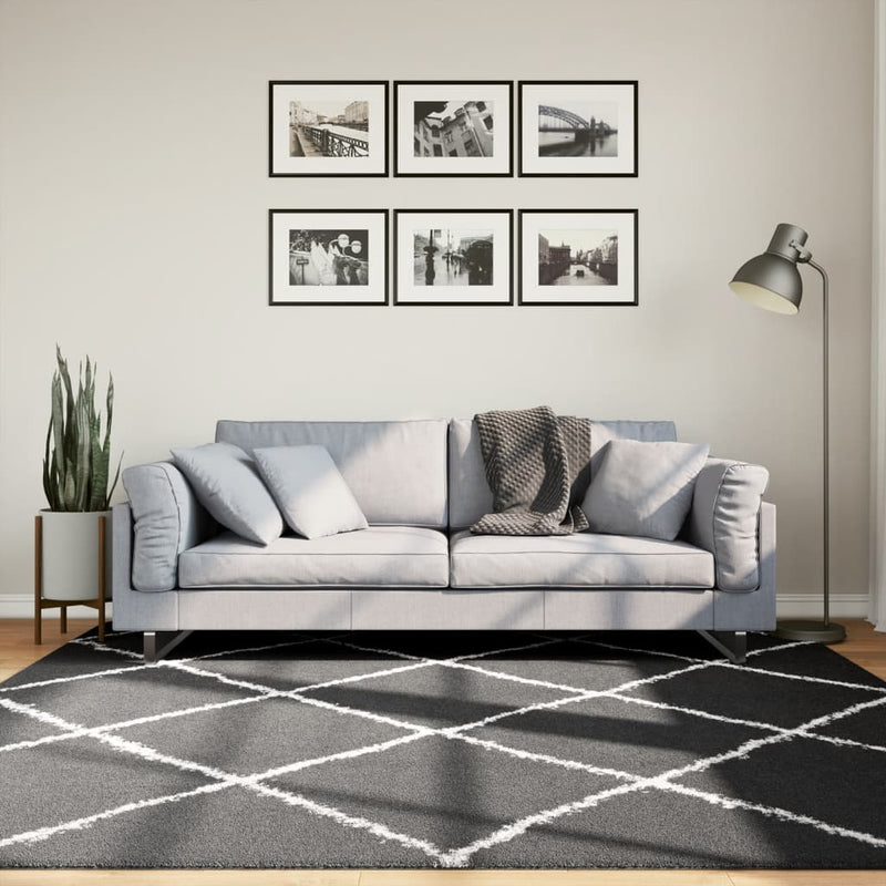 Vloerkleed Shaggy Hoogpolig Modern Zwart En Crème