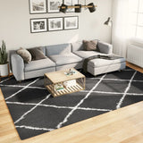 Vloerkleed Shaggy Hoogpolig Modern Zwart En Crème