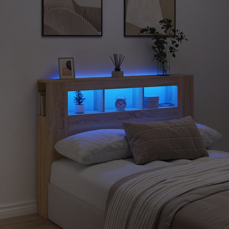 Led Hoofdbord 140 X 18,5 X 103,5 Cm Bewerkt Hout