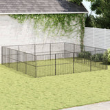 Hondenkennel 4 Panelen Gepoedercoat Staal Zwart