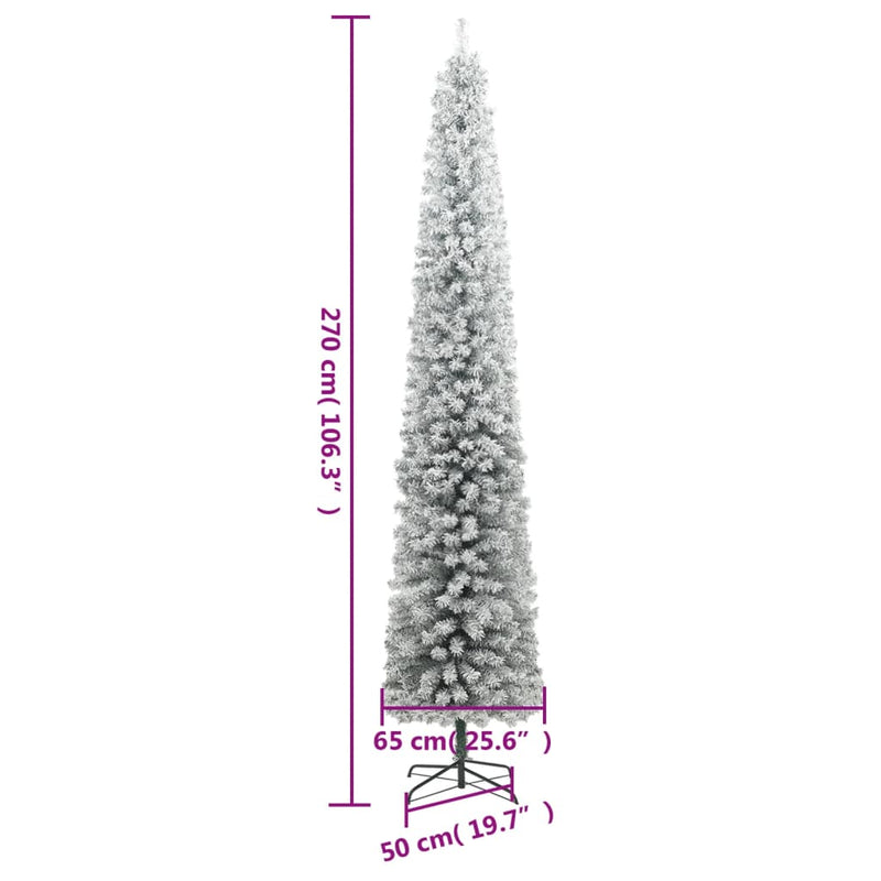 Kerstboom Smal Met 300 Led's En Sneeuw 270 Cm