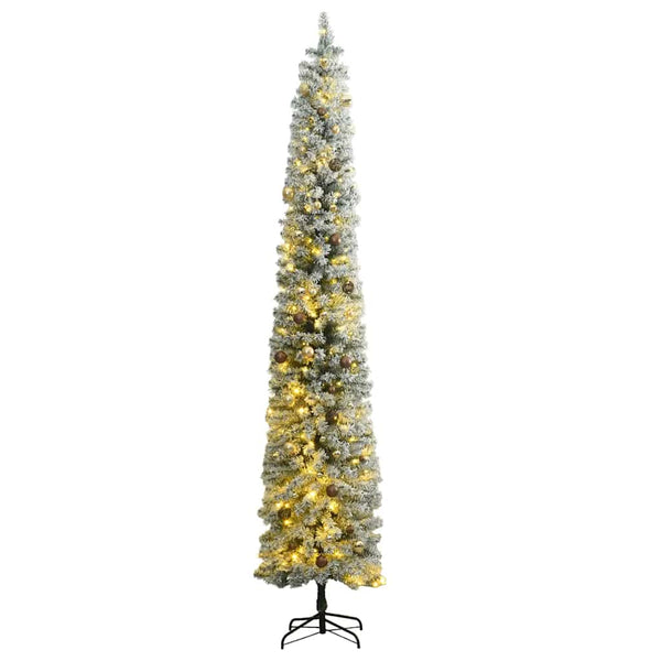 Kerstboom Smal 300 Led's Kerstballen En Sneeuw