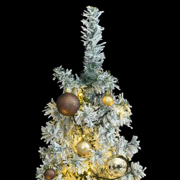 Kerstboom Smal 300 Led's Kerstballen En Sneeuw